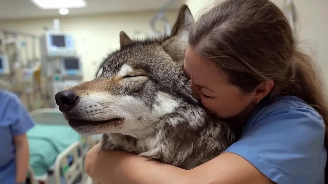 Wolf breekt in bij ziekenhuis - verpleegster in tranen door wat hij in zijn mond draag