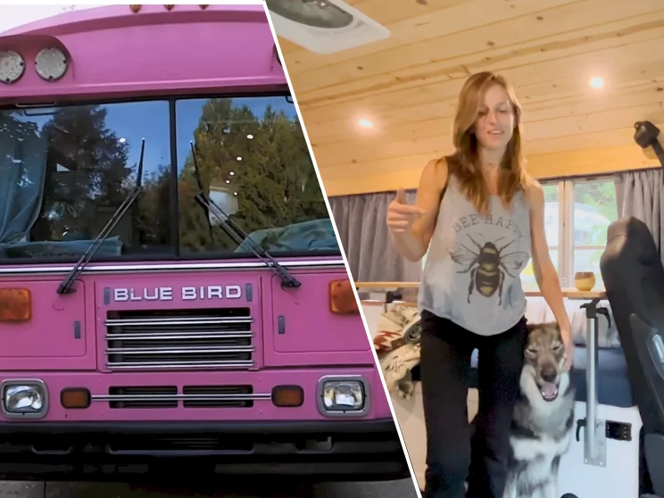Deze vrouw woont in een omgebouwde schoolbus - het interieur van de bus zal je versteld doen staan!