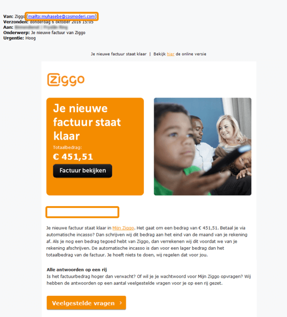 WAARSCHUWING: virus in neppe e-mail Ziggo verspreid zich razendsnel! ZO kun je de mail herkennen, open deze absoluut niet! Delen svp!