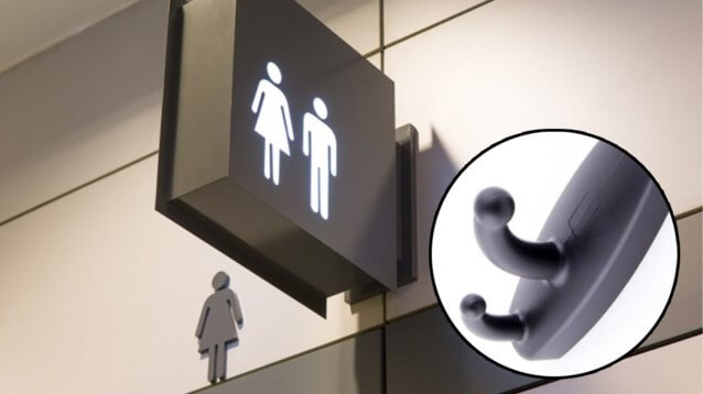 Zie jij dit haakje in een openbaar toilet hangen? Dan kan je beter meteen weggaan