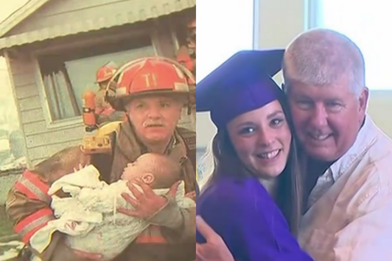 Brandweerman redt baby en is in tranen als hij haar na 17 jaar ziet