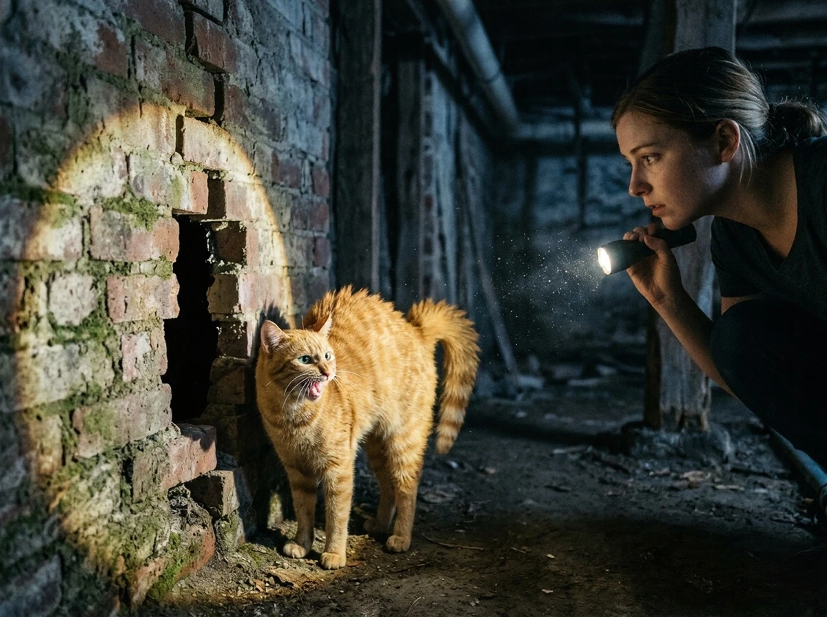 Kat bleef maar kijken naar de kelderdeur in hun nieuwe huis - ze dachten dat het muizen waren, maar de waarheid was erger..