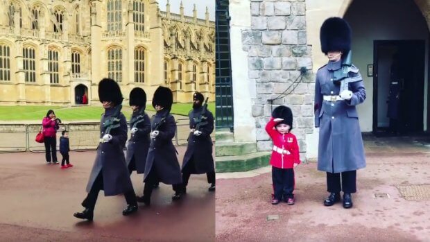 Deze trotse mini-paleiswacht haalt de échte Britse paleiswacht even uit hun rol... TE schattig!