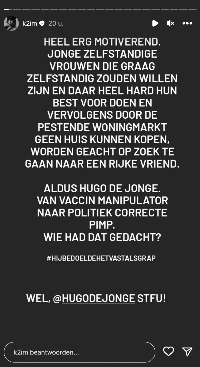 Kim Feenstra ophef Hugo de Jonge