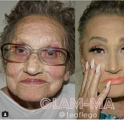 Kijk deze voor en na foto`s eens van deze oma. Heel gaaf gedaan! Make-up doet soms echt wonderen