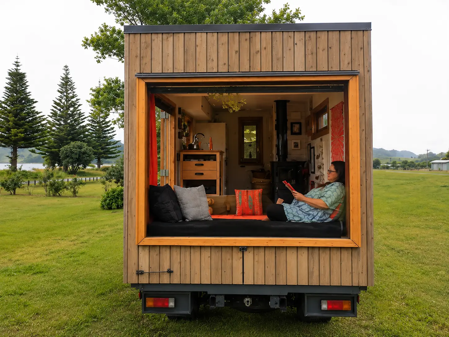 Een vrouwelijke solo-reiziger combineert een tiny house met een caravan — het resultaat is verbluffend