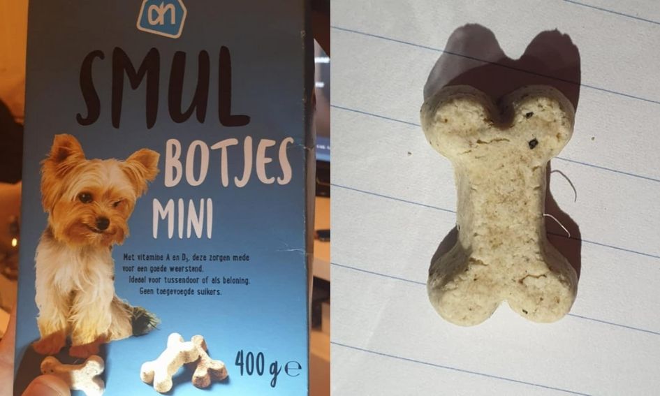 Utrechtse Elisa treft ijzerdraad aan in Albert Heijn-hondenkoekjes