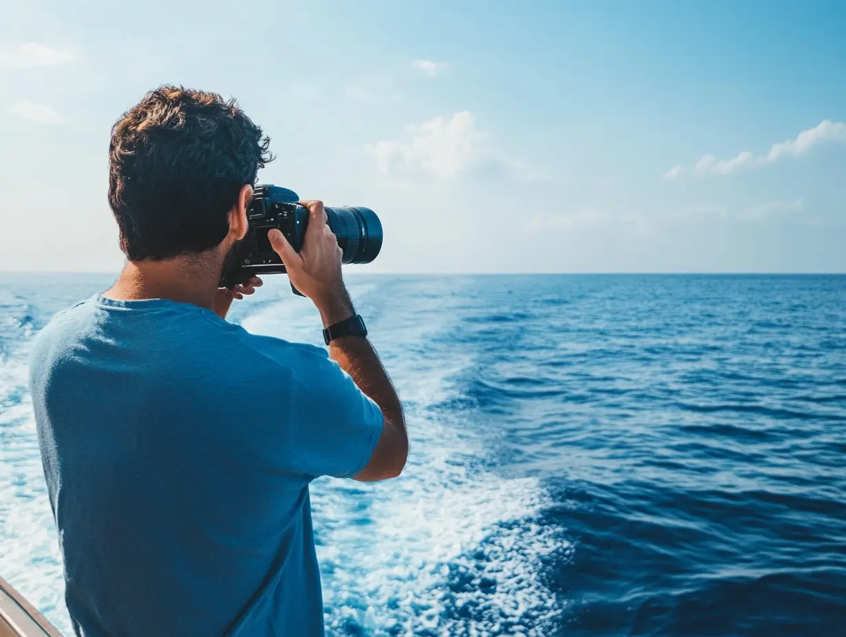 Man fotografeert zijn zwangere vrouw aan boord van een jacht - dan ziet hij iets onwerkelijks op de achtergrond.