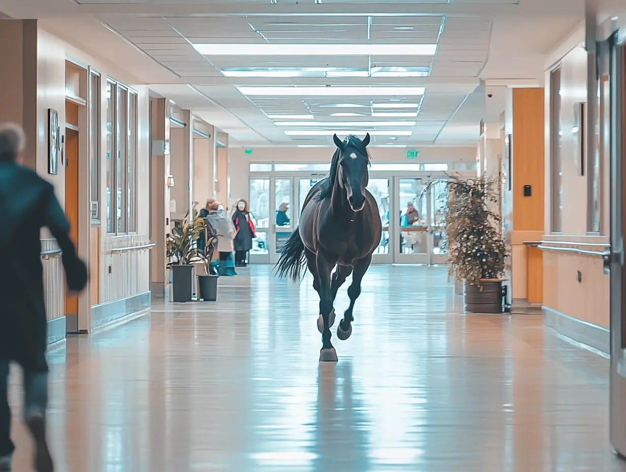 Paard breekt in bij ziekenhuis - verpleegster in tranen