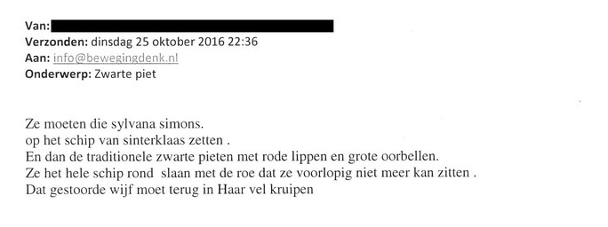 DIT zijn de dreigmails die Sylvana Simons en de politieke partij DENK binnenkrijgen.. Wat vind jij hiervan?