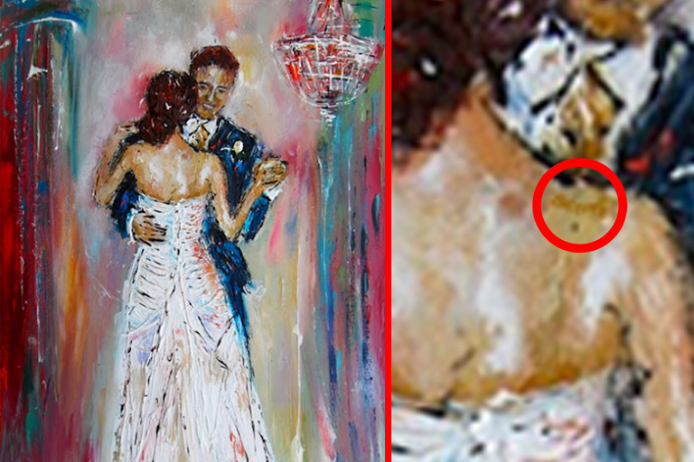 Vrouw verwijdert verf van een schilderij en onthult het 50 jaar oude geheim van haar man
