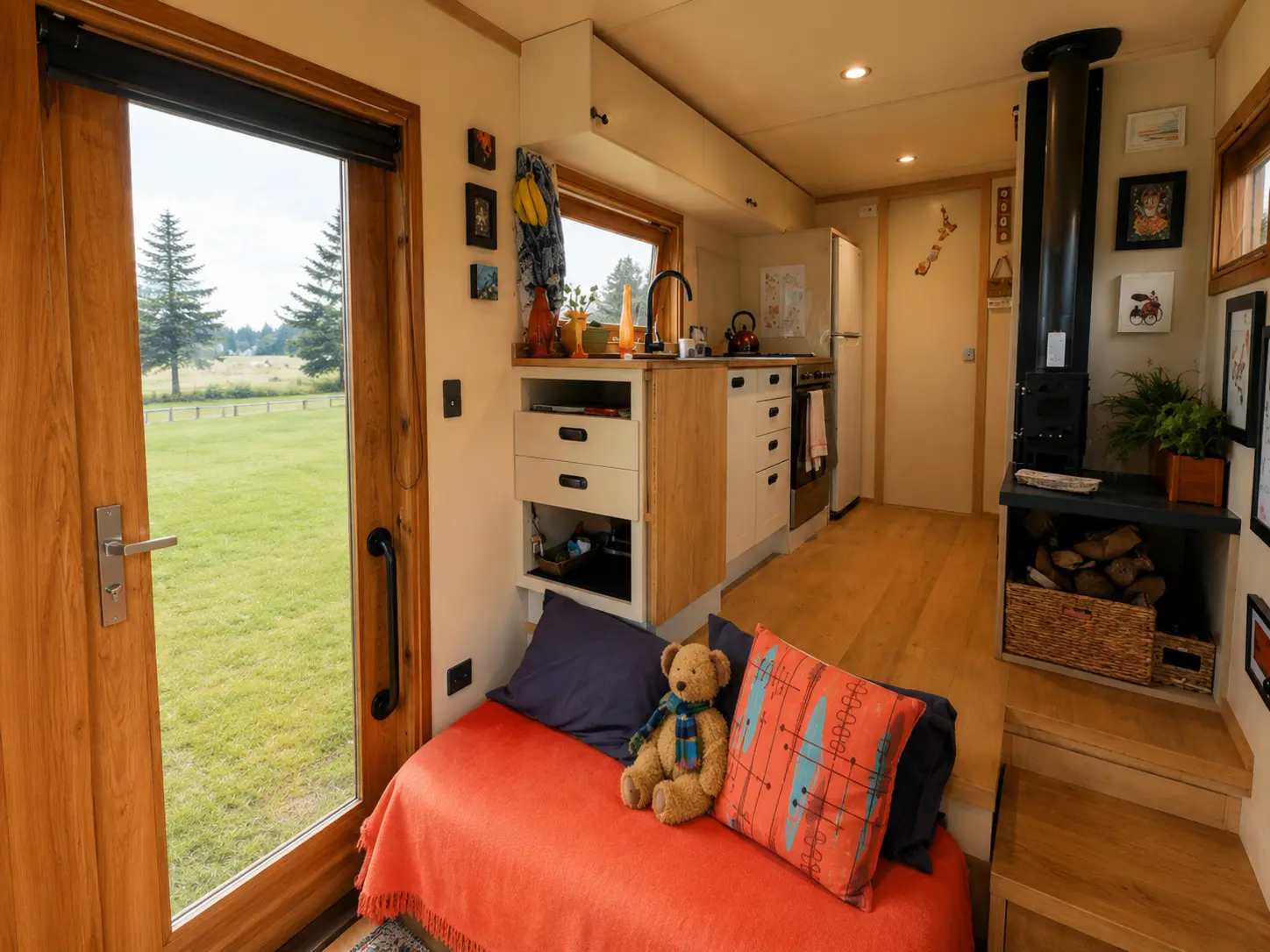 Een vrouwelijke solo-reiziger combineert een tiny house met een caravan — het resultaat is verbluffend
