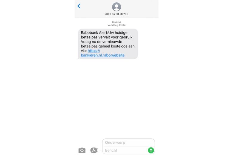 valse sms-berichten vervallen betaalpas