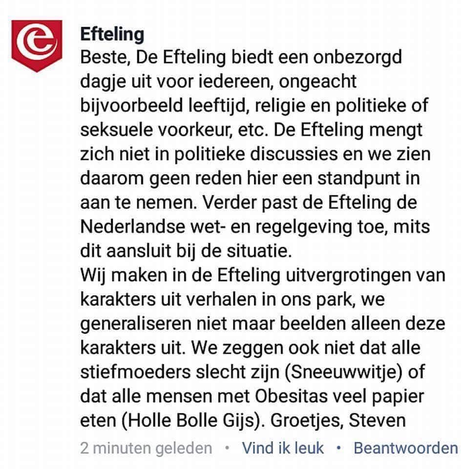 Update: De Efteling heeft gereageerd! 1-0 voor de Efteling!