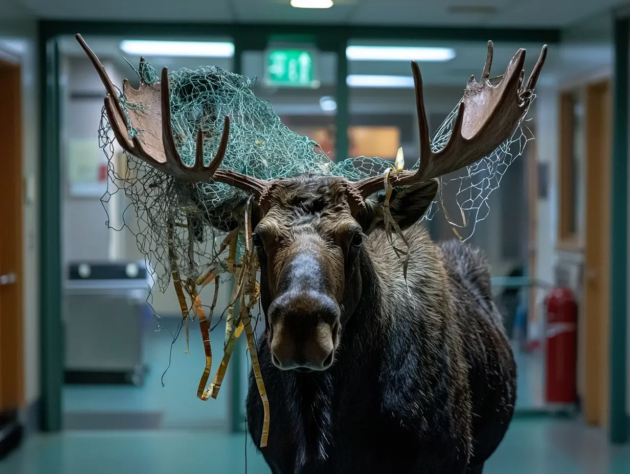 Eland breekt in bij ziekenhuis - verpleegster in tranen door wat ze ziet op haar gewei.