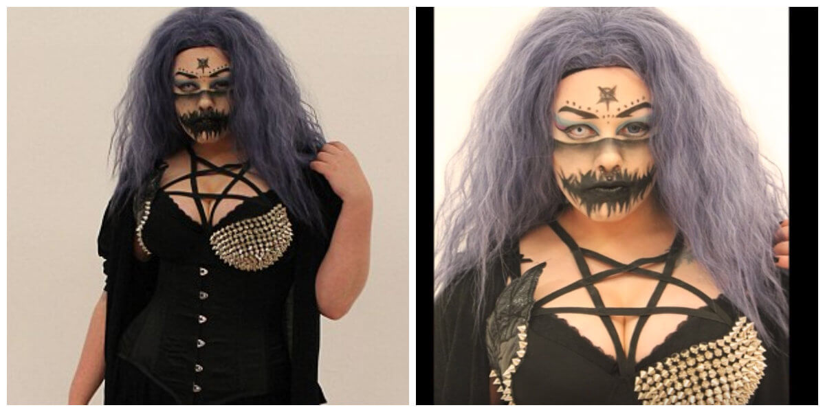 Deze vrouw weigert de deur uit te gaan zonder extreme 'gothic' make-up... Maar moet je eens zien wat er onder die lagen schmink zit!