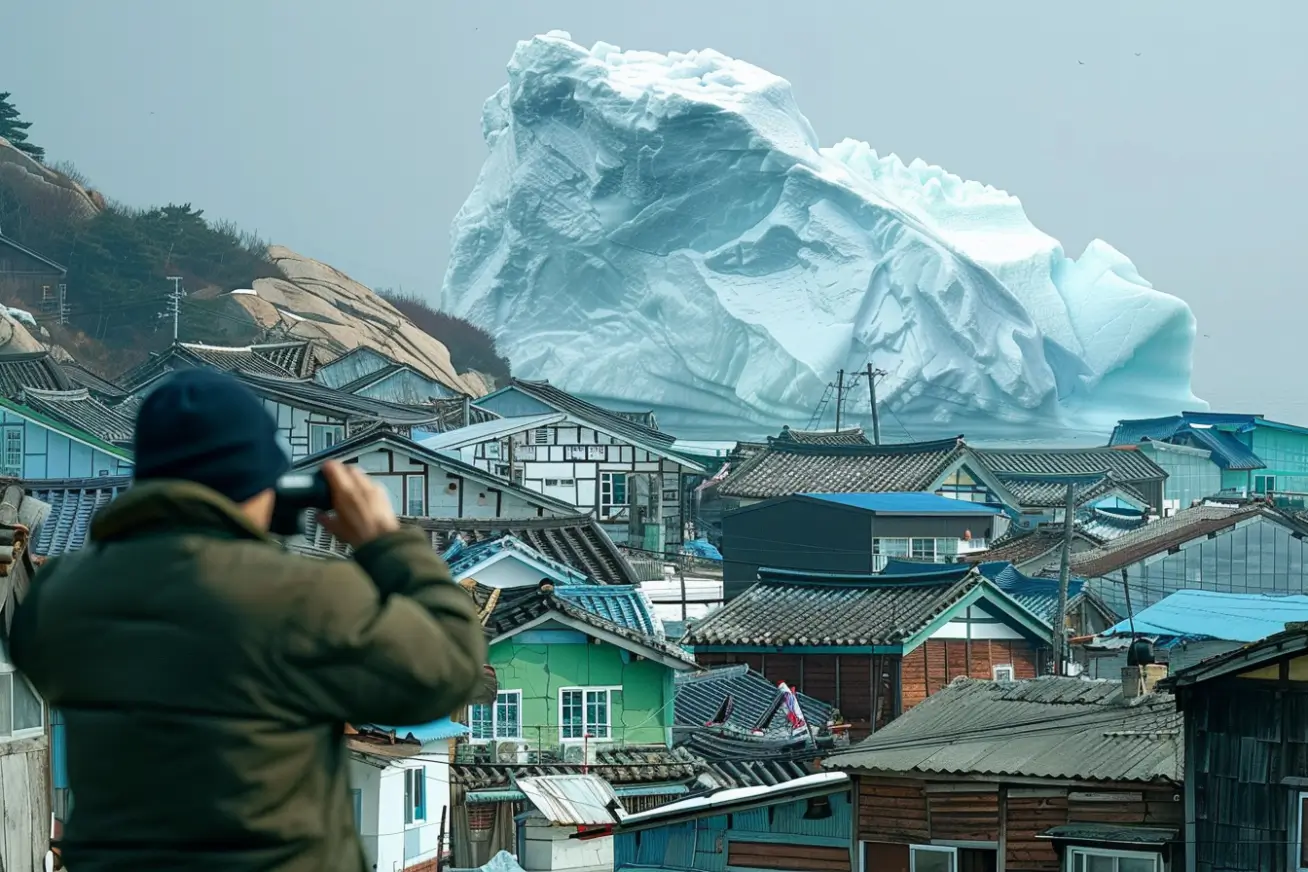 氷山が村の近くを危険なほど漂流 - 住民は氷山に何があるのか見て青ざめます。