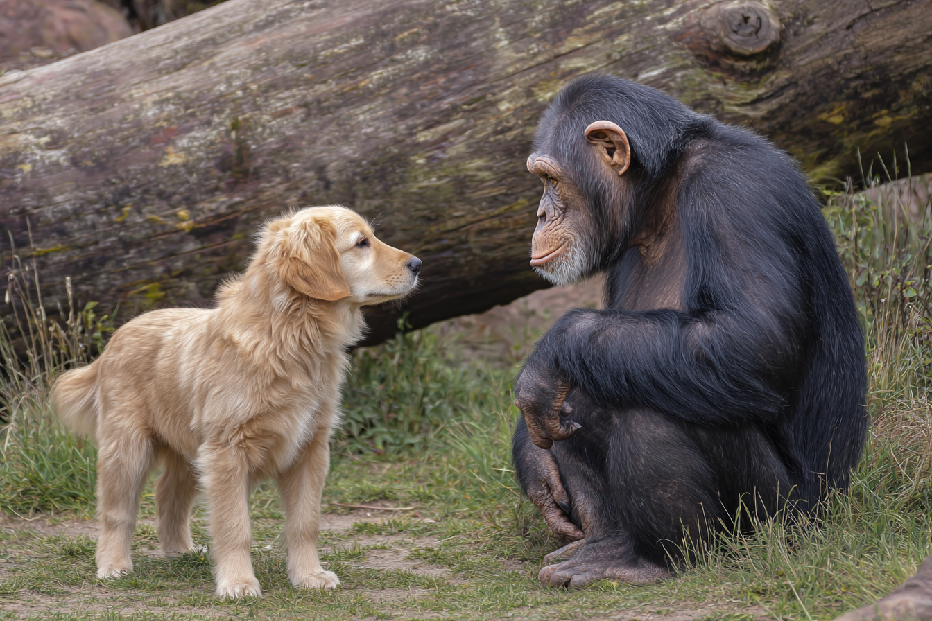 Puppy Slips Into Chimp Enclosure – What Zookeepers Witness Next Is Astonishing!