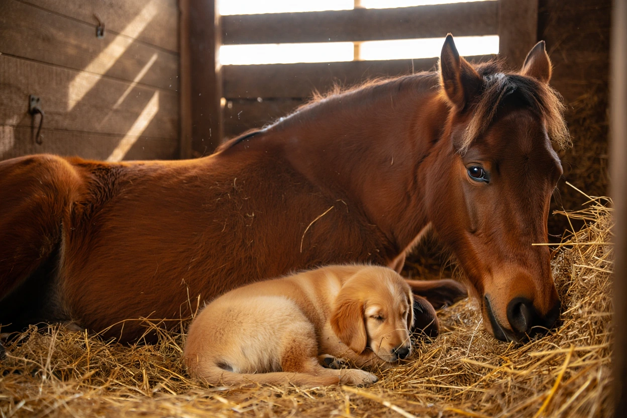 馬が子犬をさらう – 農夫が後に発見したものは、あなたを驚かせること間違いなし！