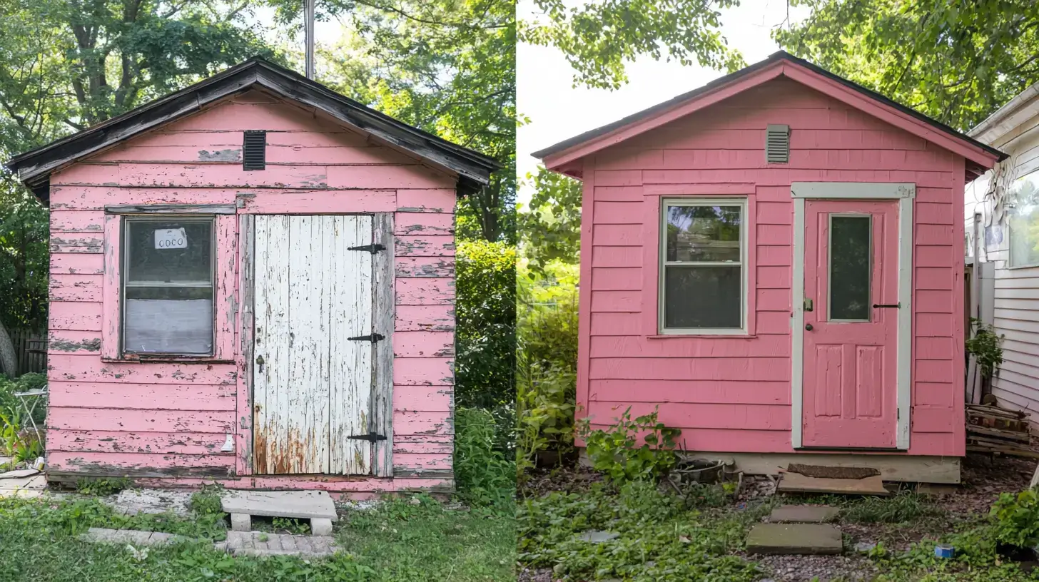 彼女はシンプルな小屋をピンクの夢の家に変えた