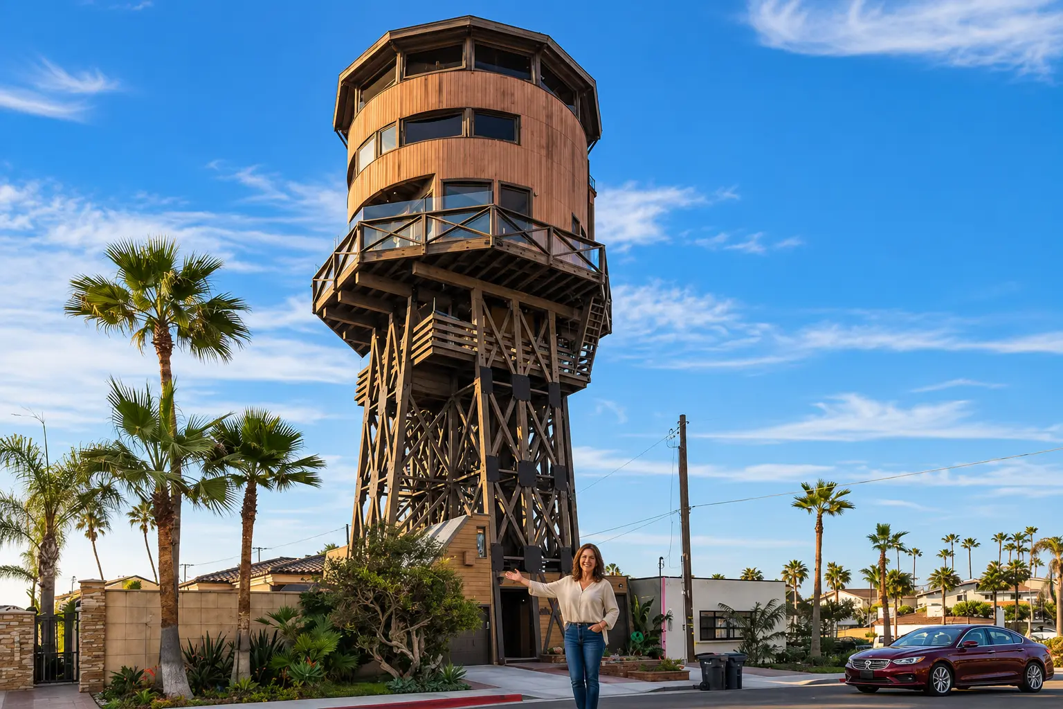 Esta mujer vive a 60 pies de altura sobre su calle en una torre de agua... y no te vas a creer las vistas que tiene desde dentro