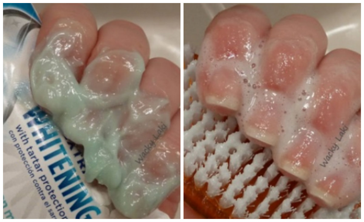 Ella pone pasta de dientes en sus uñas y el resultado es increíble