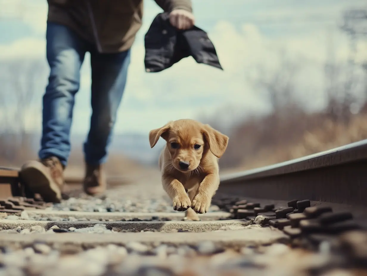 Un cachorro bloquea el ferrocarril, pero la verdadera razón por la que no puede moverse rompe el corazón de todos
