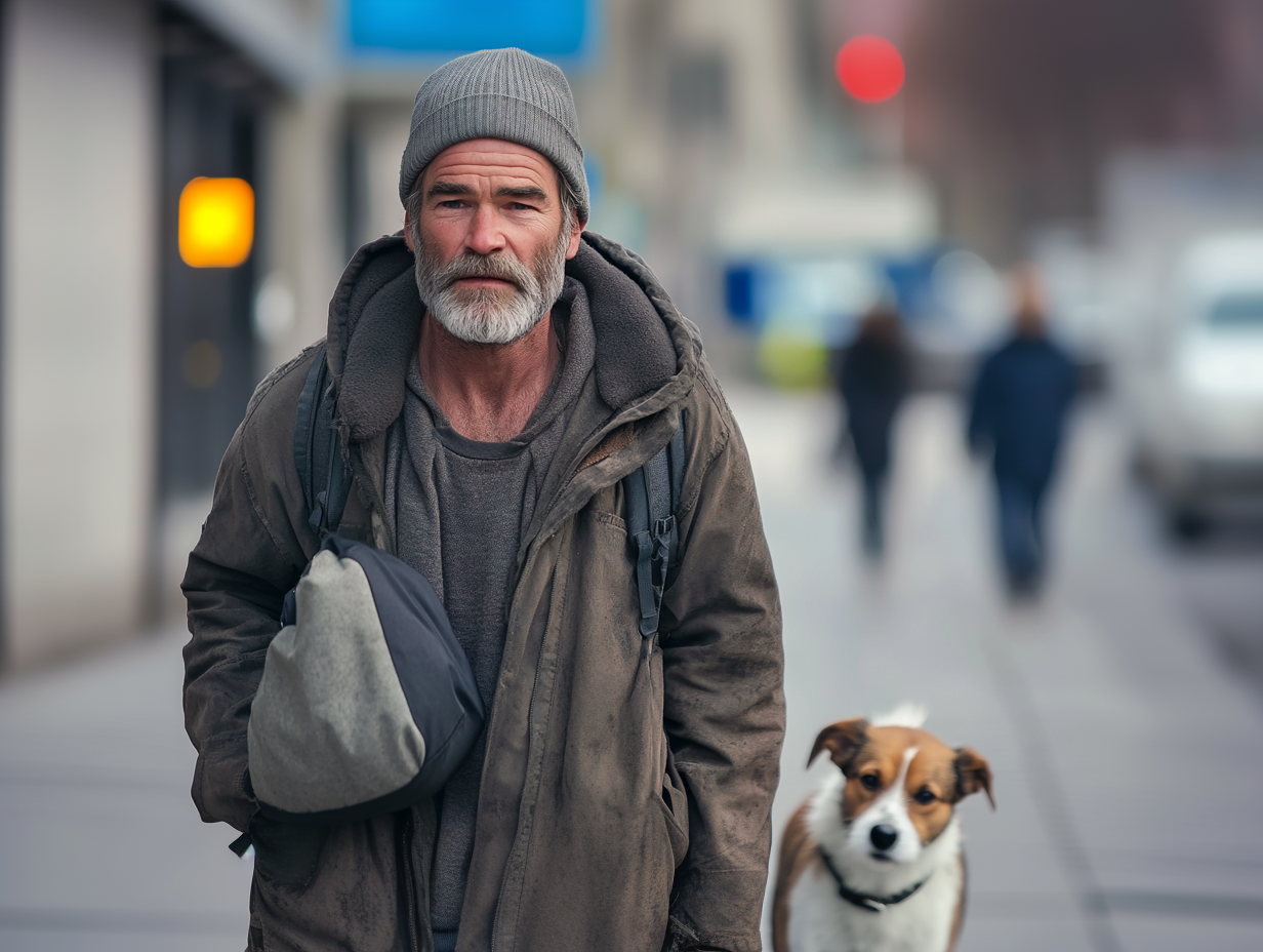 Un vagabundo y su perro oyen un grito: ¡lo que ocurre a continuación cambia su vida para siempre!