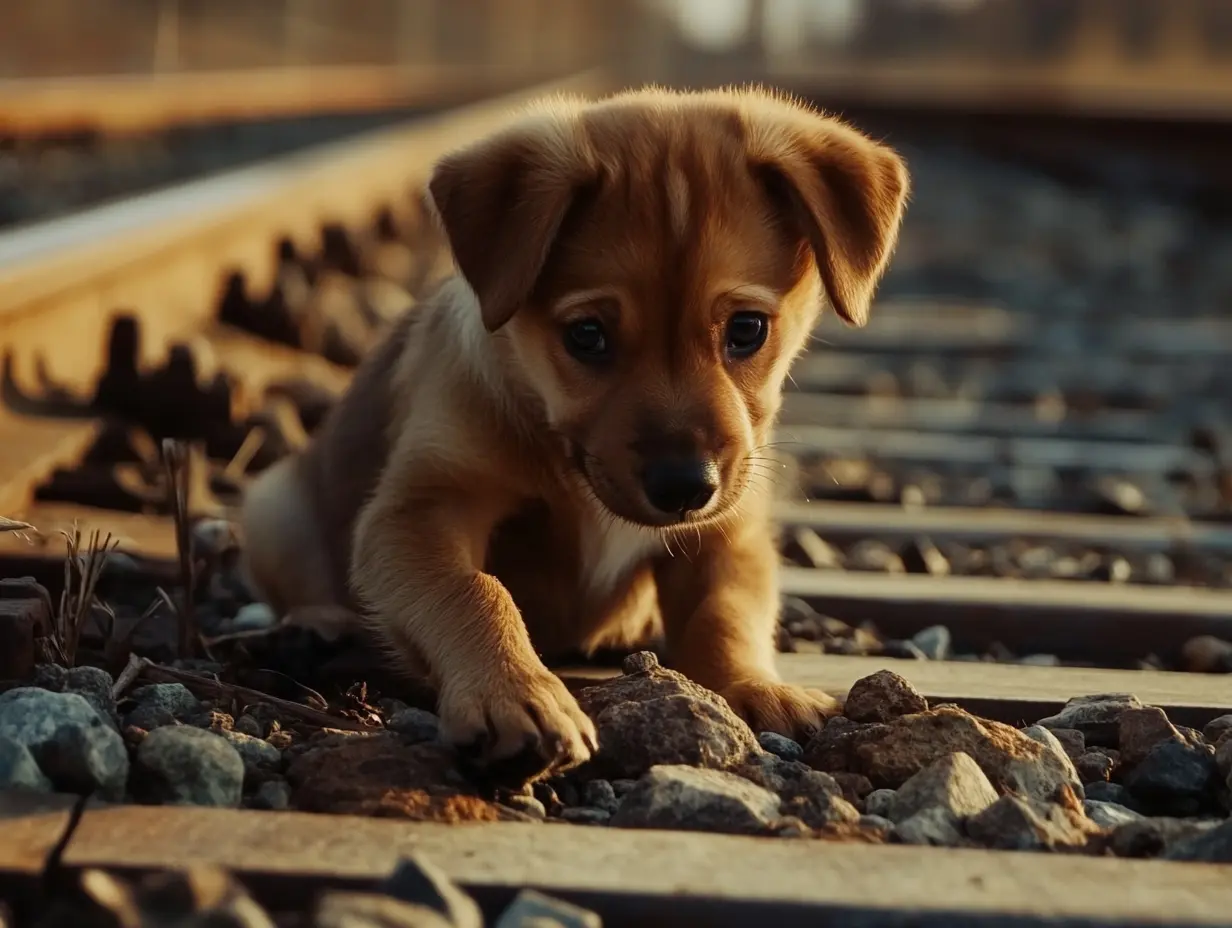 Un cachorro bloquea el ferrocarril, pero la verdadera razón por la que no puede moverse rompe el corazón de todos