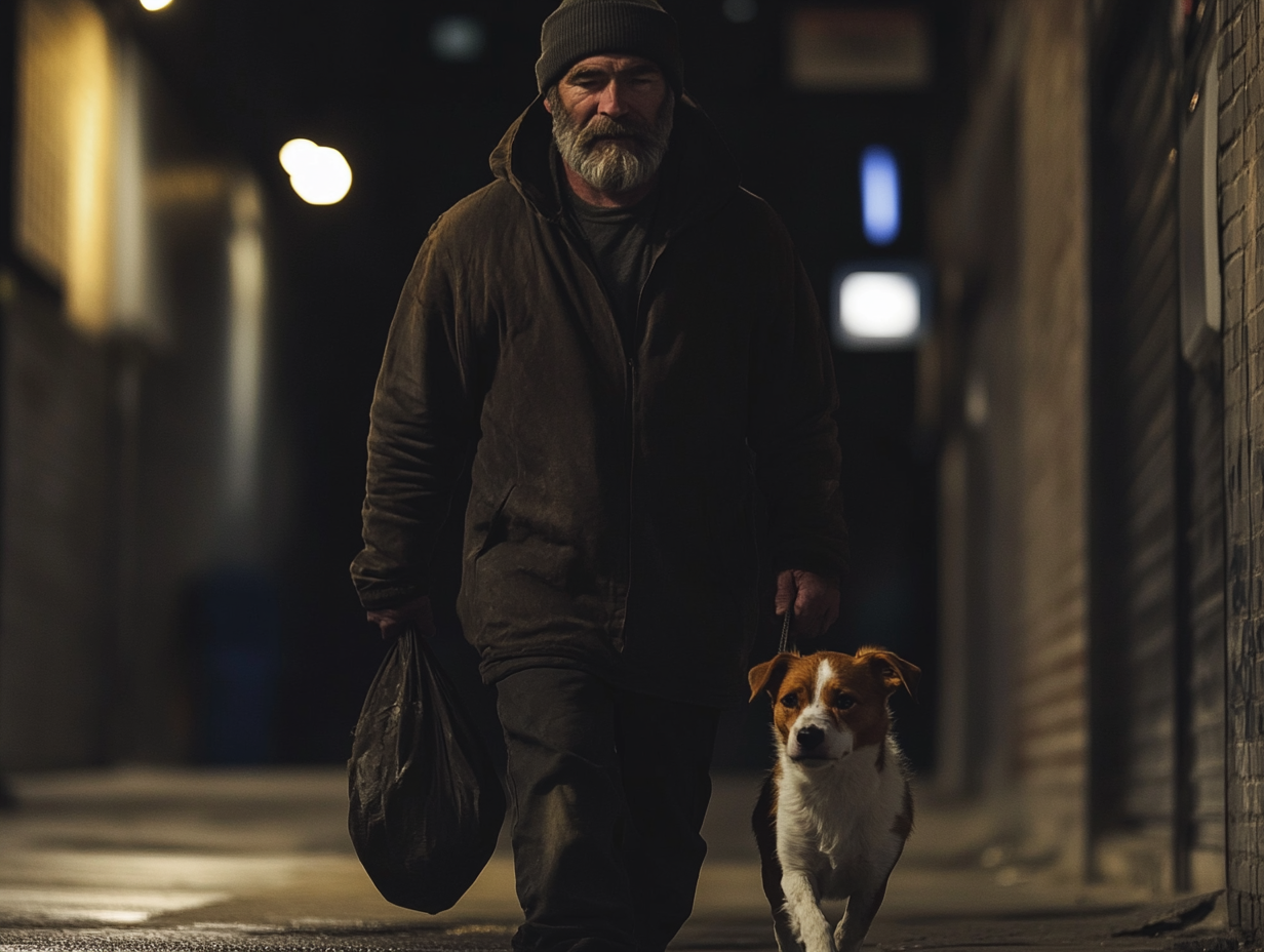 Un vagabundo y su perro oyen un grito: ¡lo que ocurre a continuación cambia su vida para siempre!