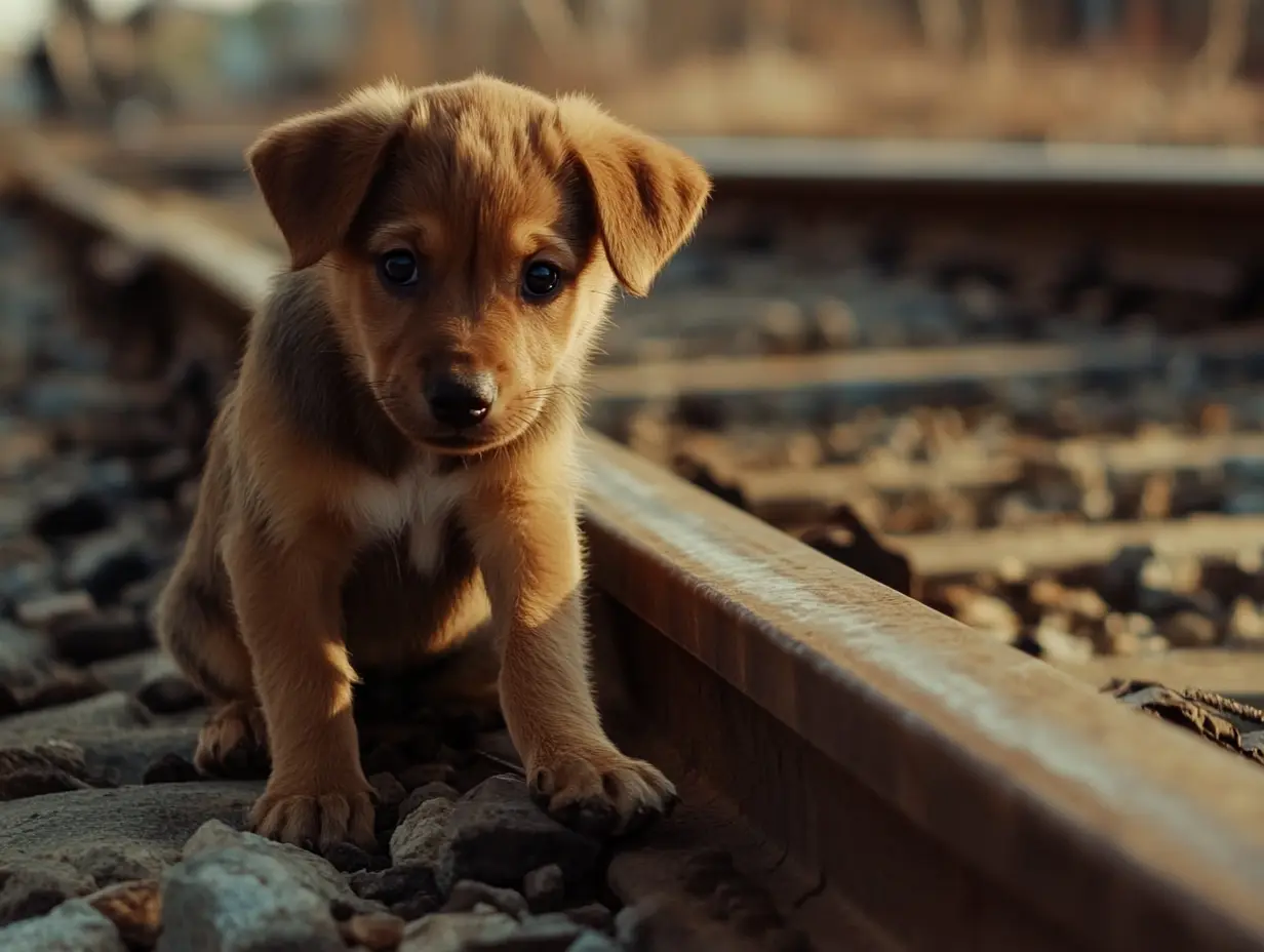 Un cachorro bloquea el ferrocarril, pero la verdadera razón por la que no puede moverse rompe el corazón de todos