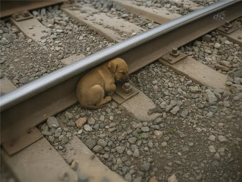Un cachorro bloquea el ferrocarril, pero la verdadera razón por la que no puede moverse rompe el corazón de todos