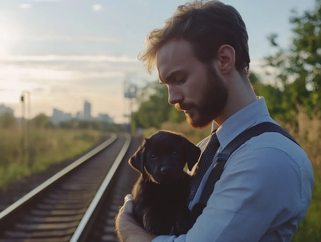 Un cachorro bloquea el ferrocarril, pero la verdadera razón por la que no puede moverse rompe el corazón de todos