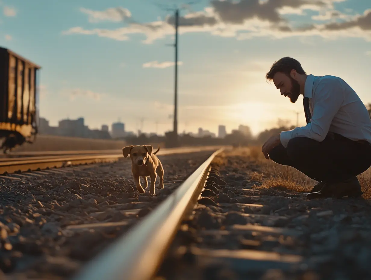Un cachorro bloquea el ferrocarril, pero la verdadera razón por la que no puede moverse rompe el corazón de todos