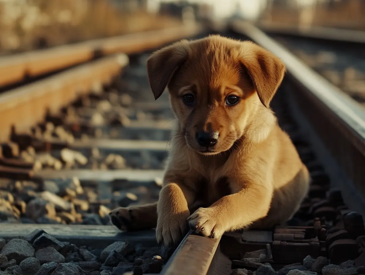 Un cachorro bloquea el ferrocarril, pero la verdadera razón por la que no puede moverse rompe el corazón de todos