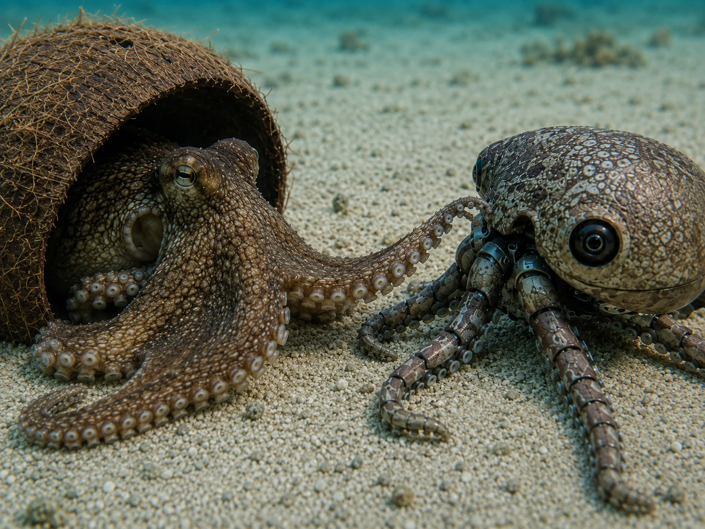 Científicos colocan este pulpo robot al lado de un pulpo coco y ocurre algo extraño...